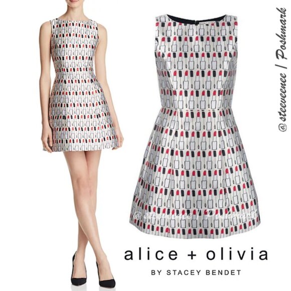 Alice + Olivia Dresses & Skirts - NWT Alice + Olivia Lindsey Lipstick Printed Pouf Dress